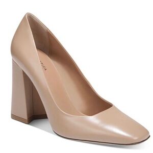 NIB Via Spiga Beatrice Square Toe Block Heel Leather Pumps